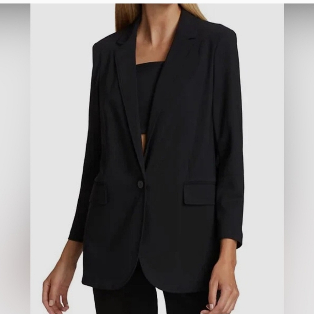 Theory Linen Blend Stretch Casual Blazer Eco Crunch Wash Black Size 8